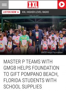 Master P Teams With GMGB Helps Foundation to Gift Pompano Beach, Florida Students With School Supplies